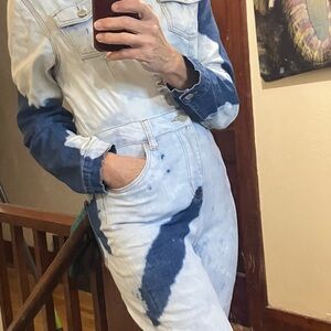 ABlue and White Tie-Dye Denim Jumpsuit